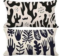 Outdoor Cushions 70cm x 90cm, Set of 2 Black Cushion Covers Linen Sofa Pillows Covers Abstract, Decorative Pillows with Invisible Zip for Outdoor Garden Furniture Patio Couch Home Decor Gifts -6556v