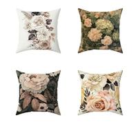 Outdoor Cushions 70X70CM Set of 4 Color Flower Linen Outdoor Cushions Waterproof Decorative Square Pillows HD Double Sided Printing for Garden Bench Patio Farmhouse Home Wall Decor, Gifts O-QU094