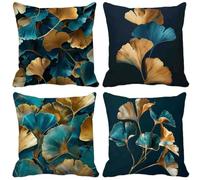 Outdoor Cushions 75cm x 75cm Blue Cushion Covers Set of 4 Sofa Pillows Covers Soft Square Decorative Pillows Ginkgo Leaf Pattern Design with Invisible Zip for Spring Garden Furniture Home Decor u2-1G