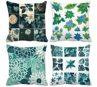 Outdoor Cushions 75cm x 75cm Green Cushion Covers Set of 4 Sofa Pillows Covers Soft Square Decorative Pillows Leaf Pattern Design with Invisible Zip, Spring Patio Garden Furniture Home Decor g8-5O