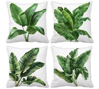 Outdoor Cushions 75cm x 75cm Green Cushion Covers Set of 4 Sofa Pillows Covers Soft Square Decorative Pillows Leaf Pattern Design with Invisible Zip, Spring Patio Garden Furniture Home Decor o9-20