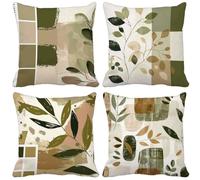 Outdoor Cushions 75cm x 75cm Nordic Cushion Covers Set of 4 Sofa Pillows Covers Linen Square Decorative Pillows Leaf Pattern Design with Invisible Zip, Spring Patio Garden Furniture Home Decor h2-86