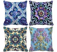 Outdoor Cushions 75cm x 75cm, Set of 4 Bohemia Cushion Covers Linen Sofa Pillows Covers Flower, Decorative Pillows with Invisible Zip for Outdoor Garden Furniture Patio Couch Home Decor Gifts a15-0