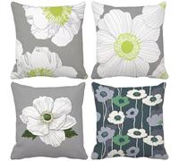 Outdoor Cushions 75cm x 75cm, Set of 4 Grey Cushion Covers Soft Sofa Pillows Covers Flower, Decorative Pillows with Invisible Zip for Outdoor Garden Furniture Patio Bench Couch Home Decor Gifts a5-5