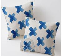 Outdoor Cushions 75x75 cm Blue Cushion Covers Waterproof Linen Pillows Set of 2 Decorative Pillowcases Outdoor Garden Cushions Simple Double Sided Printing for Garden Furniture Balcony Decor C-1006