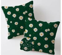 Outdoor Cushions 75x75 cm Green Cushion Covers Waterproof Linen Pillows Set of 2 Decorative Pillowcases Outdoor Garden Cushions Daisy Double Sided Printing for Garden Furniture Balcony Decor C-1050