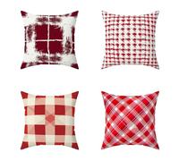 Outdoor Cushions 75X75CM Set of 4 Red Throw Pillow Tartan Soft Outdoor Cushions Waterproof Decorative Square Pillows HD Double Sided Printing for Garden Bench Patio Farmhouse Spring Home Decor 3-L7246