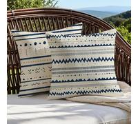 Outdoor Cushions 80cm x 80cm/32x32 Inch Large Cushion Covers Blue Throw Pillow Cover Line Linen Square Pillowcases for Park Chair Balcony Bed Garden Decorative, Gifts for Women, Set of 2 1B-226