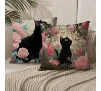 Outdoor Cushions 80cm x 80cm/32x32 Inch Large Cushion Covers Rose Throw Pillow Cover Cat Velvet Square Pillowcases for Park Chair Balcony Bed Garden Decorative, Gifts for Women, Set of 2 1B-182