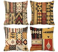 Outdoor Cushions 80cm x 80cm Bohemia Cushion Covers Set of 4 Sofa Pillows Covers Linen Square Decorative Pillows Geometry Pattern Design with Invisible Zip for Spring Garden Furniture Home Decor o7-14