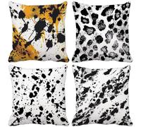 Outdoor Cushions 80cm x 80cm, Set of 4 Black And White Leopard Print Cushion Covers Soft Sofa Pillows Covers Nordic, Decorative Pillows with Invisible Zip for Patio Garden Furniture Home Decor z33-6