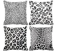 Outdoor Cushions 80cm x 80cm, Set of 4 Black And White Leopard Print Cushion Covers Soft Sofa Pillows Covers Modern And Simple, Decorative Pillows with Invisible Zip for Garden Furniture Couch z4-9
