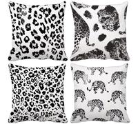 Outdoor Cushions 80cm x 80cm, Set of 4 Black And White Leopard Print Cushion Covers Soft Sofa Pillows Covers Modern And Simple, Decorative Pillows with Invisible Zip for Garden Furniture Couch a1-F
