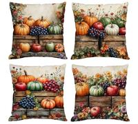Outdoor Cushions 80x80 cm Cushion Covers Autumn Throw Pillow Covers Linen Decorative Pillows with Invisible Zipper Square Pillowcase for Garden Furniture Park Bench Room Decor, Pack of 4 Pumpkin M252