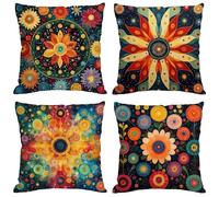 Outdoor Cushions 80x80 cm Cushion Covers Bohemia Throw Pillow Covers Linen Decorative Pillows with Invisible Zipper Square Pillowcase for Garden Furniture Park Bench Room Decor, Pack of 4 Black M42
