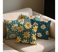 Outdoor Cushions 80x80 cm Duck Egg Outdoor Waterproof Velvet Cushion Covers Daisy Pattern Double Sided Printing Throw Pillow Case Set of 4 Spring Summer Garden Furniture Decor, Gifts for Women b-1331