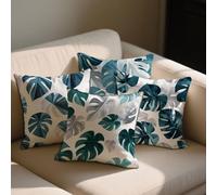 Outdoor Cushions 80x80 cm Tropical Plants Outdoor Waterproof Velvet Cushion Covers Leaf Pattern Square Sofa Throw Pillow Case Set of 4 Spring Summer Chair Garden Furniture Decor,Gifts for Women b-1183