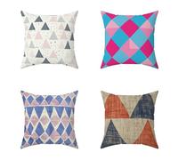 Outdoor Cushions 80X80CM Set of 4 Color Throw Pillow Geometry Linen Outdoor Cushions Waterproof Decorative Square Pillows HD Double Sided Printing for Garden Bench Patio Farmhouse Home Decor 3-L704