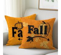 Outdoor Cushions Autumn Cushion Covers 50x50 cm, Waterproof Velvet Pillowcases Pumpkin Throw Pillows Square Decorative Pillowcases Set of 2 Sofa Pillows for Home Bed Garden Office Car Fall Decor M-658