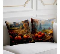 Outdoor Cushions Autumn Large Cushion Covers 60cmx60cm 2 Pack Linen Cushions Rural Decorative Pillows Double Sided Printing Pillow Covers Fall Winter Garden Balcony Blench Halloween Christmas wj-915