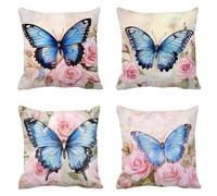 Outdoor Cushions Beige Cushion Covers 65 x 65 Set of 4 Velvet Butterfly Cushion Covers Garden Cushions Square with Invisible Zipper Sofa Pillows Decorative Pillows for Patio Garden Bench Car T-418