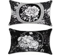 Outdoor Cushions Black And White Flower Cushion Covers 16x24in Linen Garden Cushions Waterproof Set of 2 Sofa Cushion for Outdoor Furniture Decorative Pillows Oblong Outside Throw Pillow Covers a-6267