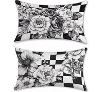 Outdoor Cushions Black And White Flower Cushion Covers 20x32in Linen Garden Cushions Waterproof Set of 2 Sofa Cushion for Outdoor Furniture Decorative Pillows Oblong Outside Throw Pillow Covers a-7886