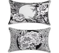 Outdoor Cushions Black And White Flower Cushion Covers 20x36in Linen Garden Cushions Waterproof Set of 2 Sofa Cushion for Outdoor Furniture Decorative Pillows Oblong Outside Throw Pillow Covers a-6406