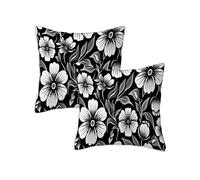 Outdoor Cushions black and white Waterproof Cushions Covers 35 x 35 cm Set of 2 Outdoor Throw Pillow Covers Linen Square Decorative Pillows Plants for Garden Bench Living Room Chair Patio Decor Z-474