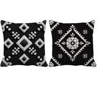 Outdoor Cushions Black Cushion Covers 45 x 45 Pack of 2 Square Sofa Pillows Geometry, Outdoor Waterproof Soft Decorative Pillows Covers for Summer Patio Garden Furniture Bench Couch Home Decor -r611a