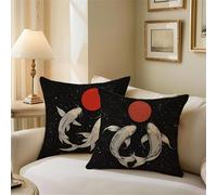 Outdoor Cushions Black Cushion Covers 60cm x 60cm Koi Garden Cushions, Outdoor Cushion Covers Waterproof Summer Decorative Square Pillowcases with Invisible Zipper for Garden Furniture Sofa Bed Z1-674