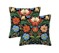 Outdoor Cushions Black Waterproof Cushion Covers 80 x 80 cm, Set of 2 Linen Square Pillow Covers with Invisible Zipper, Flower Throw Pillow for Patio Garden Porch Indoor Living Room Bed Chair S-793