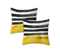Outdoor Cushions Black Waterproof Cushions Covers 70 x 70 cm Set of 2 Outdoor Throw Pillow Covers Linen Square Decorative Pillows Striped for Garden Furniture Bench Living Room Chair Patio Decor Z-514