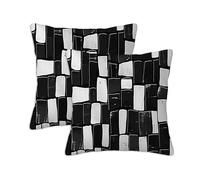 Outdoor Cushions Black White Waterproof Cushion Covers 90 x 90 cm, Set of 2 Linen Square Pillow Covers with Invisible Zipper, Geometric Throw Pillow for Patio Garden Porch Living Room Bed Chair S-715