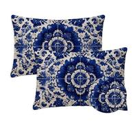 Outdoor Cushions Blue Cushion Covers 50x80 cm Waterproof Linen Sofa Pillows Set of 2 Rectangle Garden Cushions Boho Decorative Pillowcases for Summer Fall Sofa Chair Decor, Gifts for Women S-918
