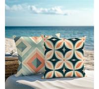 Outdoor Cushions Blue Cushion Covers 60x60cm Set of 2 Geometry Garden Cushions Square Waterproof Velvet Throw Pillow Covers with Invisible Zipper for Garden Room Sofa Farmhouse Autumn Decor 1Z-287