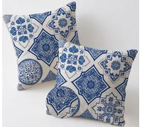 Outdoor Cushions Blue Cushion Covers 65x65 cm Waterproof Linen Large Garden Cushions Pack of 2 Abstract Geometry Throw Pillow Cases Square Sofa Pillowcases for Farmhouse Summer Fall Decor, Gifts C-928