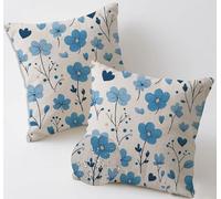 Outdoor Cushions Blue Cushion Covers 65x65 cm Waterproof Linen Large Garden Cushions Pack of 2 Floral Throw Pillow Cases Square Sofa Pillowcases for Summer Fall Farmhouse Decor, Gifts for Women C-968
