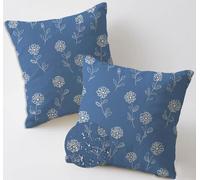 Outdoor Cushions Blue Cushion Covers 65x65 cm Waterproof Linen Large Garden Cushions Pack of 2 Simple Floral Throw Pillow Cases Square Sofa Pillowcases for Farmhouse Summer Fall Decor, Gifts C-1008