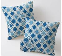 Outdoor Cushions Blue Cushion Covers 70x70 cm Waterproof Linen Large Garden Cushions Pack of 2 Geometry Throw Pillow Cases Square Sofa Pillowcases for Summer Fall Farmhouse Decor,Gift for Women C-1000