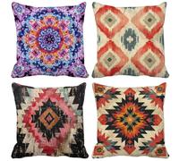 Outdoor Cushions Bohemia Cushion Covers 65 x 65 Pack of 4 Square Sofa Pillows Geometry, Outdoor Soft Decorative Pillows Covers for Summer Patio Garden Furniture Bench Couch Home Decor Gifts a7-F