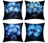 Outdoor Cushions Bouquet Velvet Cushion Covers 40x40 cm 4 Pack Garden Cushions Waterproof Square Pillow Cases Dreamy, for Bedroom Living Room Patio Camping Farmhouse, Garden Decor, Summer Decor, o-464