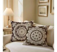 Outdoor Cushions Brown Cushion Covers 40cm x 40cm Mandala Garden Cushions, Outdoor Cushion Covers Waterproof, Decorative Square Pillowcases with Invisible Zipper for Garden Furniture Sofa Bed Z1-738