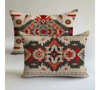 Outdoor Cushions Brown Cushion Covers 50x60cm Tribe Pillows Covers Waterproof Soft Comfy Linen Throw Pillowcases Invisible Zipper for Living Room Bed Sofa Garden Fall Decorative Gifts, Set of 2 L-L640