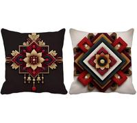 Outdoor Cushions Brown Cushion Covers 55 x 55 Pack of 2 Square Sofa Pillows Geometry, Outdoor Waterproof Linen Decorative Pillows Covers for Summer Patio Garden Furniture Home Decor Gifts -w2086a