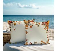 Outdoor Cushions Burnt Orange Cushion Covers 50x50cm Set of 2 Maple Leaf Garden Cushions Square Waterproof Linen Throw Pillow Covers with Invisible Zipper for Garden Sofa Room Autumn Decor ZF-138