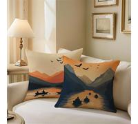 Outdoor Cushions Burnt Orange Cushion Covers 55cm x 55cm Landscape Garden Cushions, Outdoor Cushion Covers Waterproof, Square Pillowcases with Invisible Zipper for Garden Furniture Sofa Bed Z1-750
