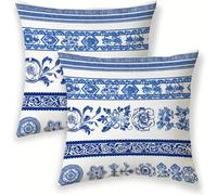 Outdoor Cushions Covers Waterproof 70cm x 70 cm Striped Garden Sofa Pillow Covers Set of 2 Linen Decorative Light Blue Square Pillow Cases Pattern for Patio Porch Bench Sofa Indoor Living Room SJ-156