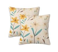 Outdoor Cushions Cream Waterproof Cushion Covers 65 x 65 cm, Set of 2 Linen Square Pillow Covers with Invisible Zipper, Flower Throw Pillow for Patio Garden Porch Indoor Living Room Bed Chair S-1047