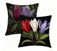 Outdoor Cushions Decorative Cushion Covers 30x30cm, Square Linen Pillow Cases 2 Pack, Double-Sided Black Pillowcases for Garden Cushions Waterproof, Sofa Living Room Farmhouse Home Decor Flower 0n-314